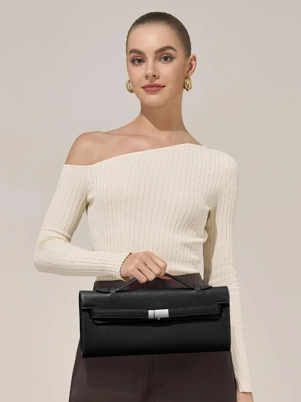 👜Women's Black PU Leather Top Handle Bag Evening Clutch Purse Party Wedding